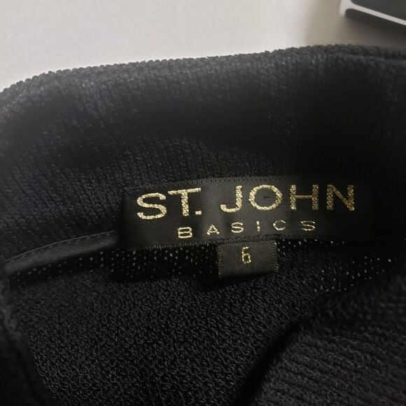 ST JOHN BASICS BLACK Santana Military Blazer Sz 6 Gold Tone Button - Picture 2 of 6